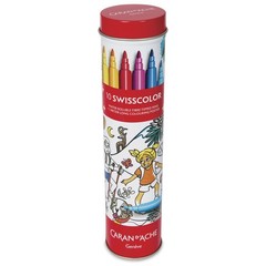 CARAN D’ACHE Water-Soluble Felt Pen + Coloring Book, Swiss Color, Metal Can, 10