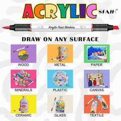 Acrylic Paint Creative Markers, 24 Colors, Brush & Chisel, High Coverage, Works