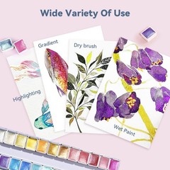 Artist Watercolor Paints-Metallic Glitter Solid Colors-Pink Portable Metal Ca…