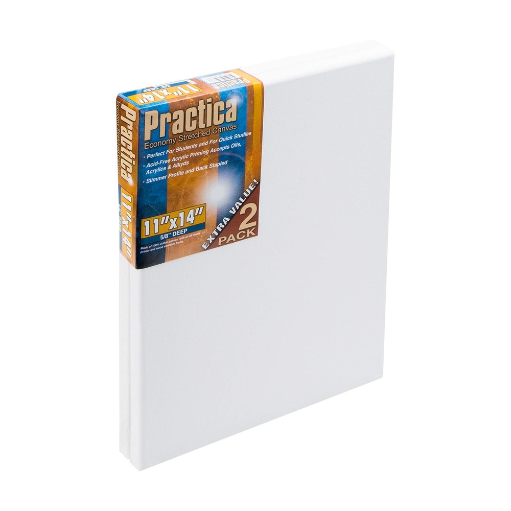 Stretched Cotton Canvas 11×14 White Acid Free Primed Slim Frame 2 Pack Value