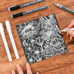 Black & White Extra Fine Tip Acrylic Paint Marker Set, 6 Pack, Black, White