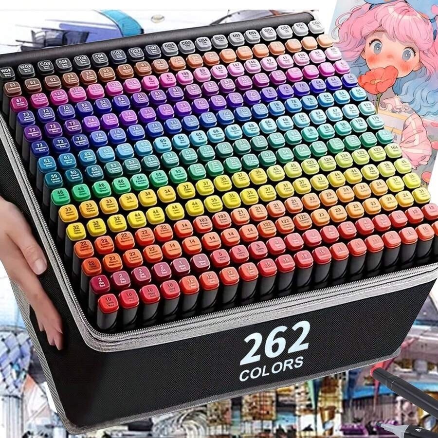 168/262 Dual Tip Permanent Art Markers Set with Case, for Drawing & Illustration