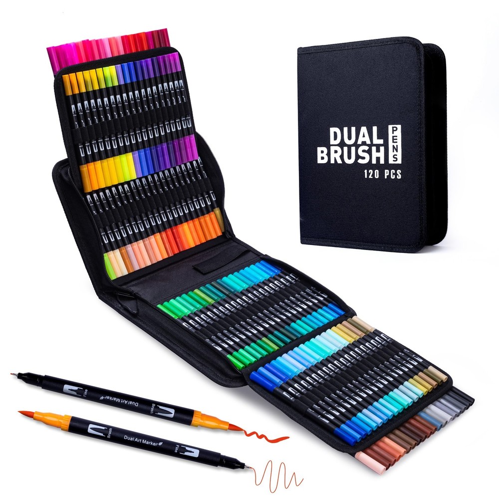 120 Colors Dual Tip Markers Pens Set,Brush Fine Tips Adults Art Paint Marker …
