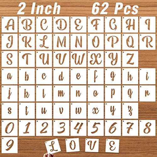DZXCYZ 2 Inch Letter Stencils for Painting on Wood, 62 Pcs Calligraphy Alphabet