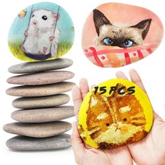 Mezchi 15 Pack Extra Large Flat River Rocks, 3.1-4.7 Inch Smooth Painting Sto…