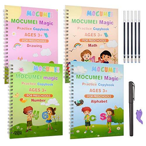4Pc Magic Practice Copybook for Kids Number Letter Tracing Book with Pen Set