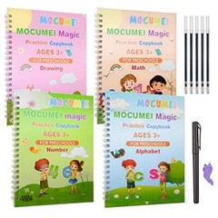 4Pc Magic Practice Copybook for Kids Number Letter Tracing Book with Pen Set