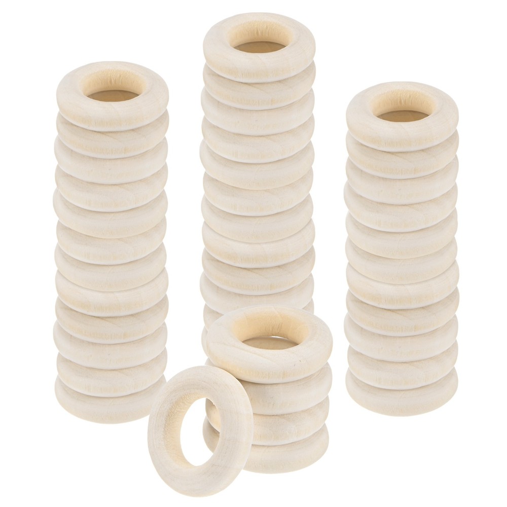 100-Pack Unfinished Wood Rings, 20 mm Natural Wooden Rings for DIY Crafts