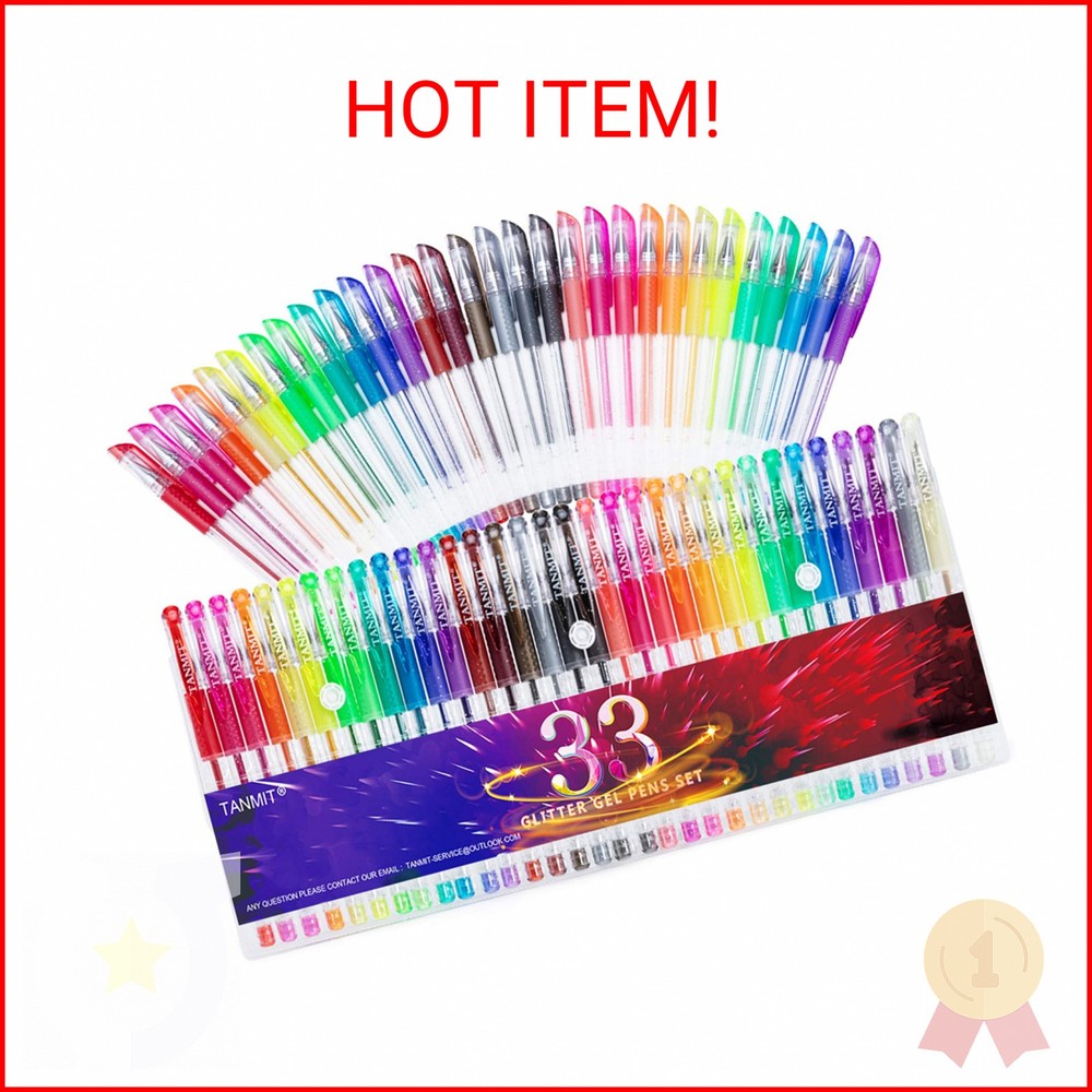 TANMIT Glitter Gel Pens, 33 Colors Neon Glitter Pens Set Gel Art Markers with 40