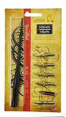 Calligraphy Pen Set – 1 Penholder w/ 4 Nibs, 2 Pen Tips Black