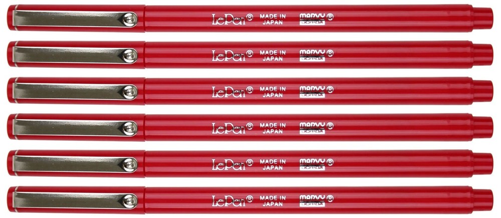 Marvy Uchida Le Pen 6 Pc Red 0.3mm Smooth Micro Fine Plastic Point LePen