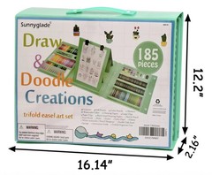 185 Pieces Double Sided Trifold Easel Art Set, Drawing Art Box with Oil Pastels,
