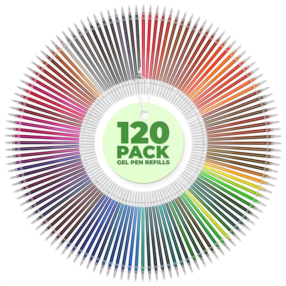 120Pcs Gel Pen Refills – Glitter Gel Pens for Coloring Metallic Gel Pens Colored