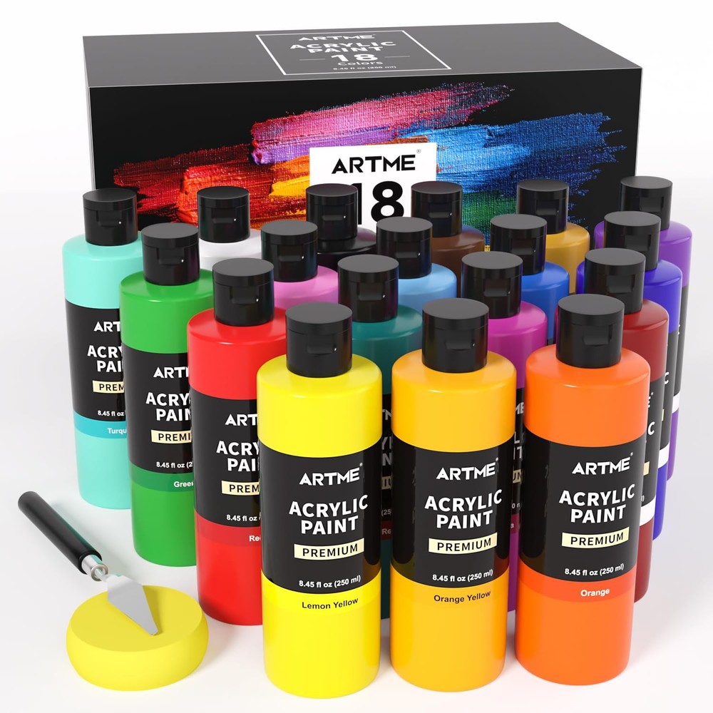 18 Colors Acrylic Paint Set, 8.45oz/250 ml Large Bulk Acrylic Paint, Rich Pig…