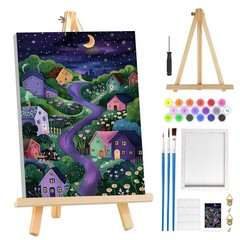 Starry Night Paint by Numbers Kit for Adults Beginners with Frame, House and Flo