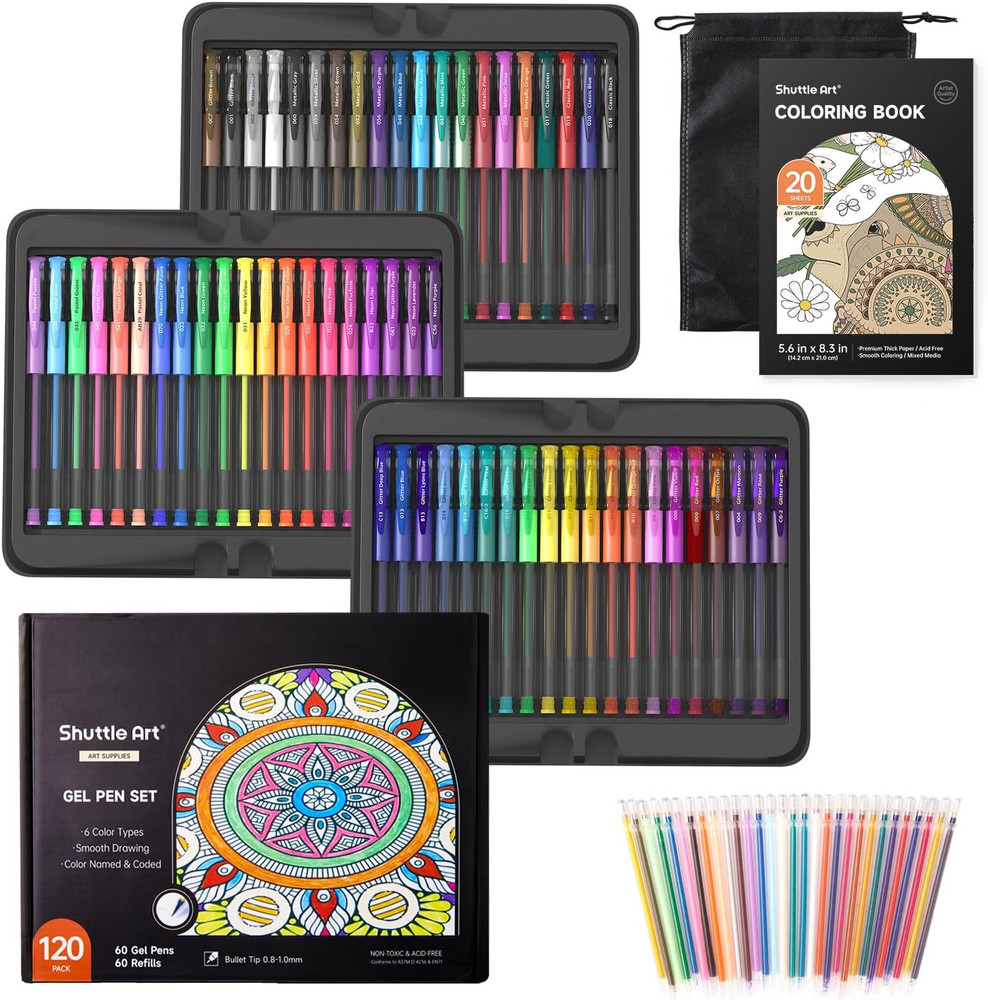 Gel Pens, 120 Pack Gel Pen Set Packed in Sturdy Box, 60 Unique Colors with 60 Re