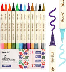 24 Colors Paint Markers, Acrylic Paint Pens with 12 Dual-Color Brush Tips, Dual