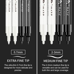SFAIH Black & White Acrylic Paint Markers – 8 Pack 2-3MM Medium Tip & 0.7MM E…