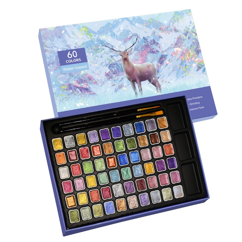 GlisDyck Mini Shimmer Watercolor Paint 60 Count (Pack of 1), 60 Colours（1ml）