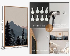 Tinonedraw Boho Mountain Framed Canvas Wall Art Set of 3, Watercolor Nature L…