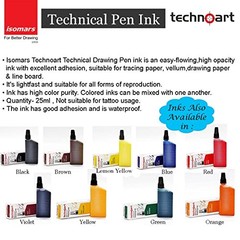 Technical Drawing Pen Ink – 25 ml – Orange, Green & Lemon Yellow – Waterproof