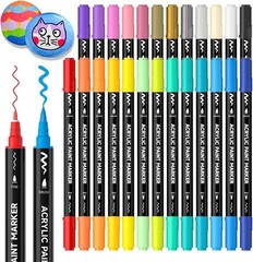 Shuttle Art 25 Colors Dual Tip Acrylic Paint Markers, Brush Tip and Fine Tip