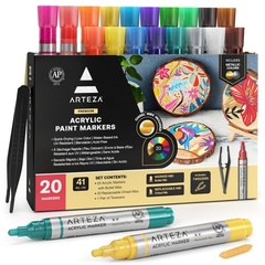 ARTEZA Acrylic Paint Pens, Set of 20 Assorted Color Paint Markers, Water-Based C
