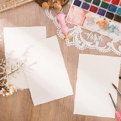 100 Sheets Deckled Edge Paper 5×7 inches, 160 GSM Handmade Paper, Rough/Textu…