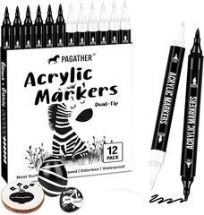 12 Pack Black & White Acrylic Marker Set – Dual Tip for Artistic Masterpieces
