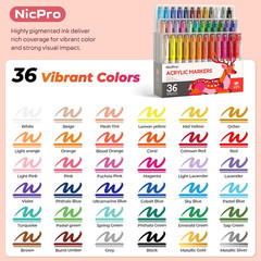 36 Colors Acrylic Paint Markers Brush Tip, Water-Based No-Bleed Paint Markers wi