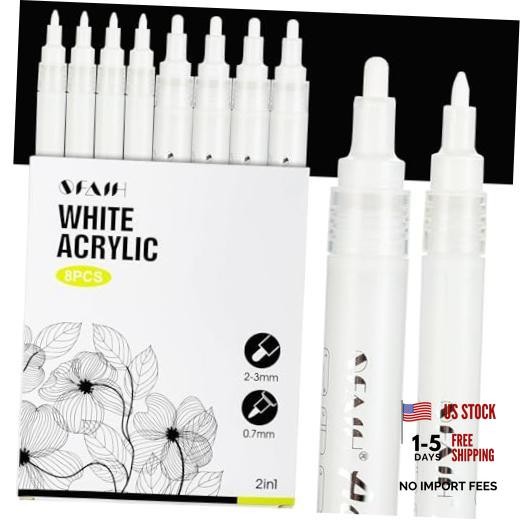 Acrylic Paint Pens – 8 Pack 2-3MM Medium Tip & 0.7MM Extra Fine Paint White