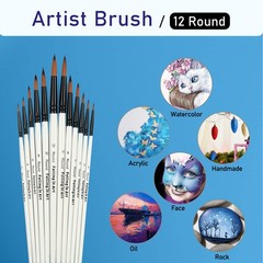 12 PCS Nylon Professional Round Paint Brushes Watercolor Acrylic Nail Art