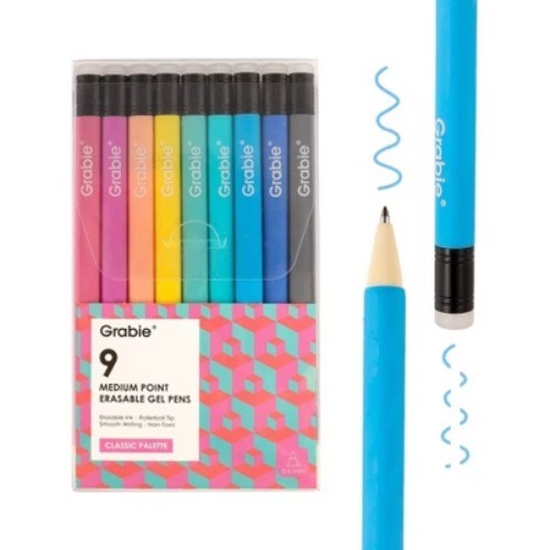 Grabie 9ct Medium Point Erasable Gel Pens Set Classic Palette