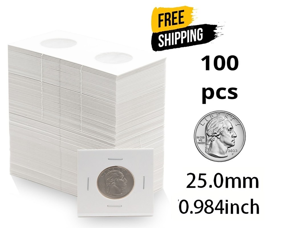 100 PCS Coin Flips for Quarter 25mm/0.98 Inch Cardboard Holders 2×2 inch Pockets