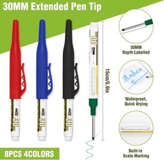 8pcs Waterproof Deep Markers 30mm Extra Fine for Construction Projects