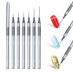 Komall Metallic Nail Art Brushes, 6Pcs Non Slip Liner Brush Set, UV Silver