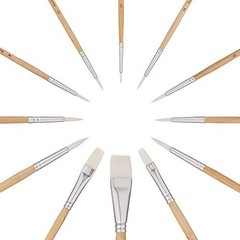 12 PC White Synthetic Hair Round and Flat Paint Brush Set with Short Wood