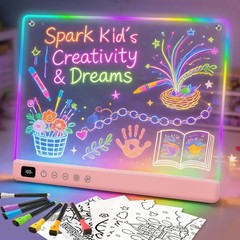 Lumiboard Led Drawing Board with 13 Light Effects, 16″ 14″W x 11″H, Pink