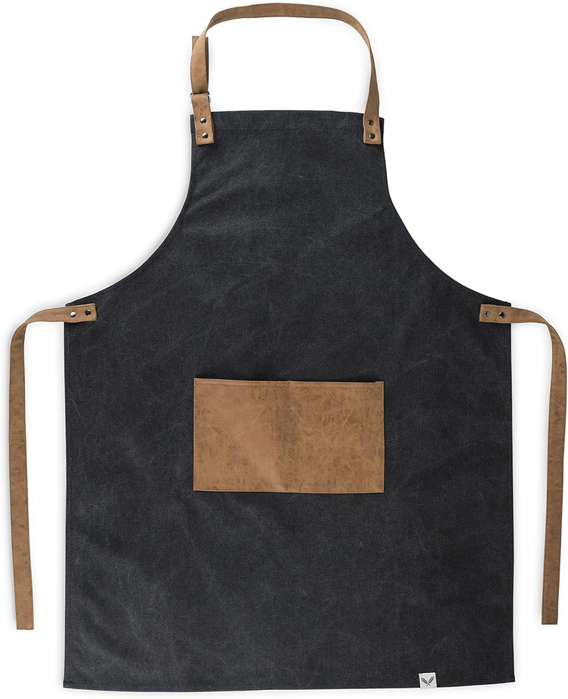 Cooking Apron for Men with Adjustable Faux Leather Strap, Grilling Apron with Po