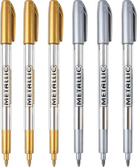 Metallic Marker Pens, 6-Pack Metallic Gold Silver Permanent Markers, Fine Point