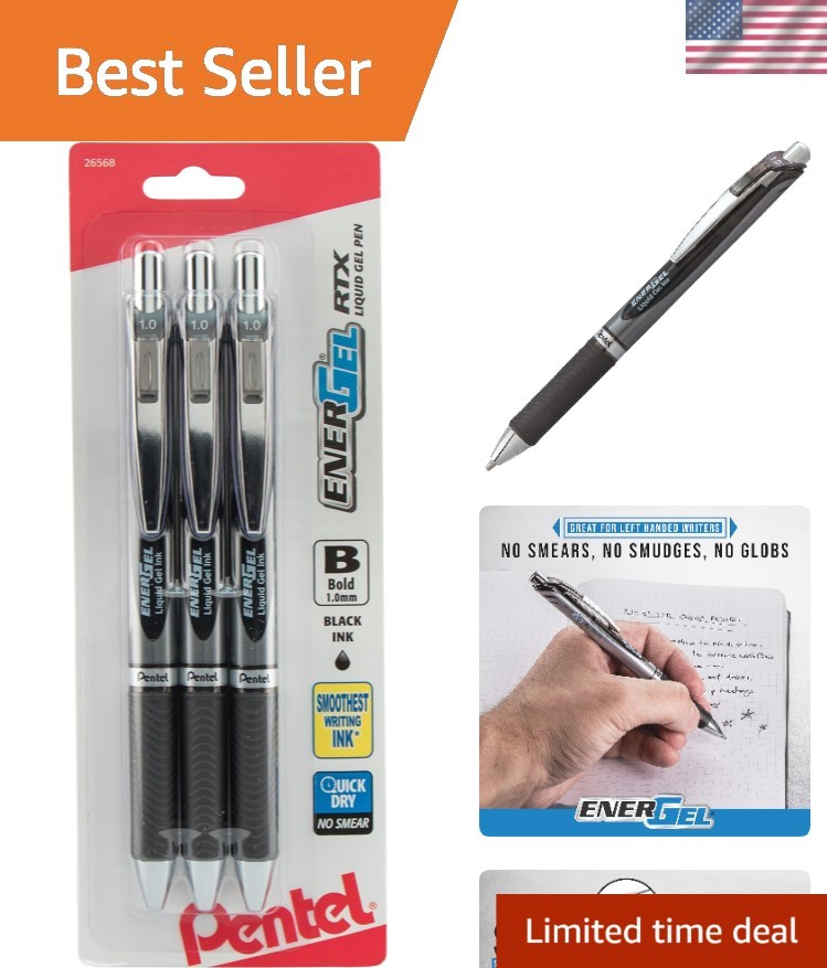 EnerGel RTX Retractable Gel Pens, 1.0mm Bold, Comfort Grip – 3 Count