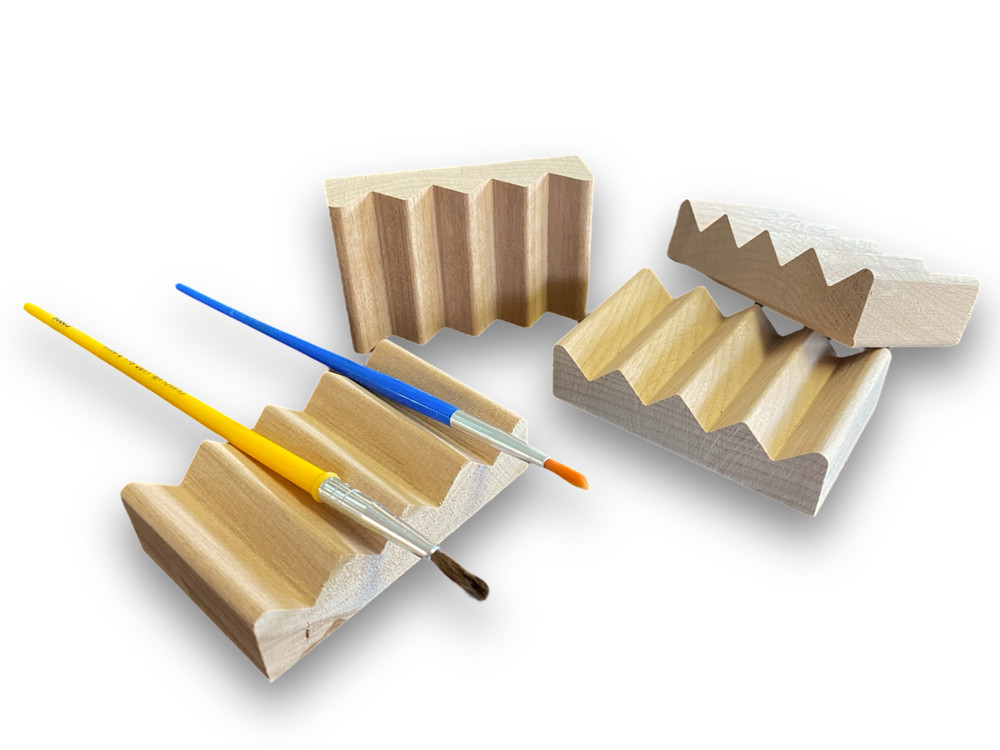 2 paint brush rests – made of natural red alder wood – proudly made in the USA