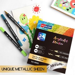 24 Color Dual Tip Metallic Acrylic Paint Pens for Rock Painting, Metallic Mar…
