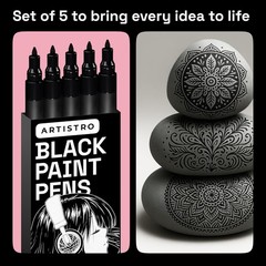 ARTISTRO 5 Black Paint Pen for Glass Marking, Rock Painting, Ceramic, Wood, Tire