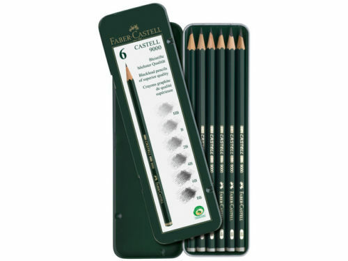 Faber Castell Finest Artist 9000 Drawing Pencil Tin Set of 6. 8B,6B,4B,2B,B,HB