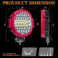 4 Pcs 201W Led Light, 7 Inch Round Led Light Bar Off Road Auxiliary Red 4