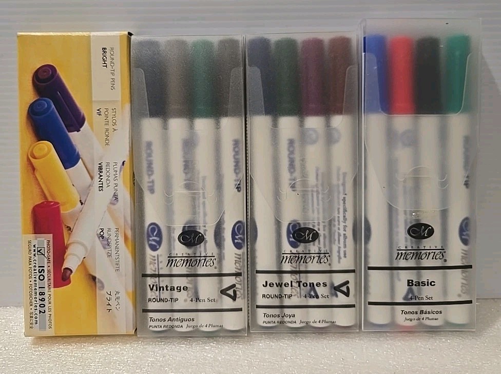 4 Creative Memories Round-Tip 4 Pen Sets (16 pens) Vintage, Basic, Jewel, Bright