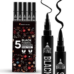 Zenacolor 5 Dual-Tip Black Fabric Markers 1 Count (Pack of 1),