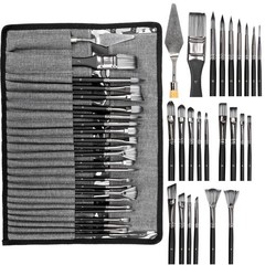 Artist 24 Pieces Professional Oil Paint Brush Set, Long Handle Hard Nylon Hair