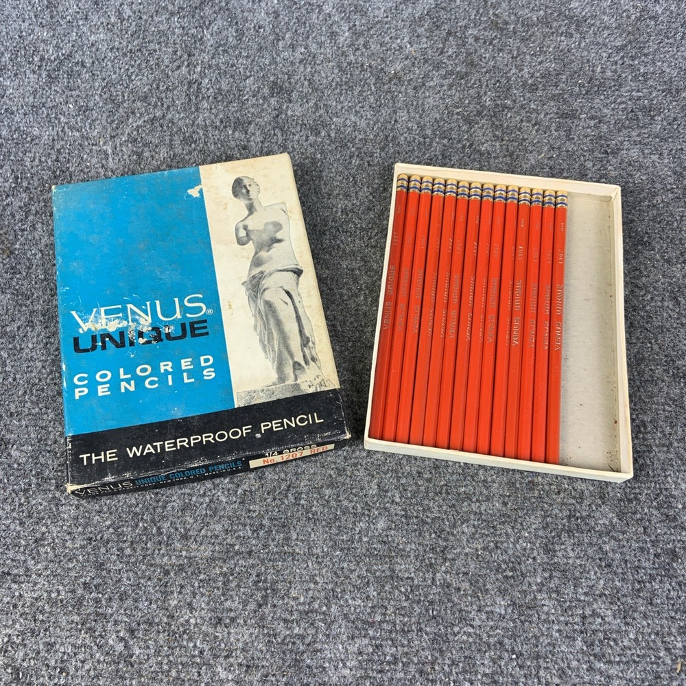 Lot of 14 Venus Unique Colored Pencils No. 1207 Red Waterproof Unsharpened